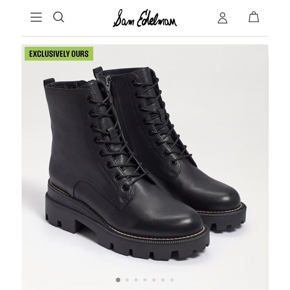 Sam Edelman Garret Black Leather Lug Sole Combat Boots Women Sz 7.5 Waterproof